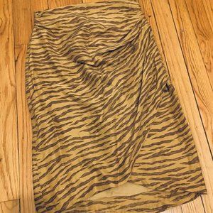 M - Brown Zebra Print Silk Skirt